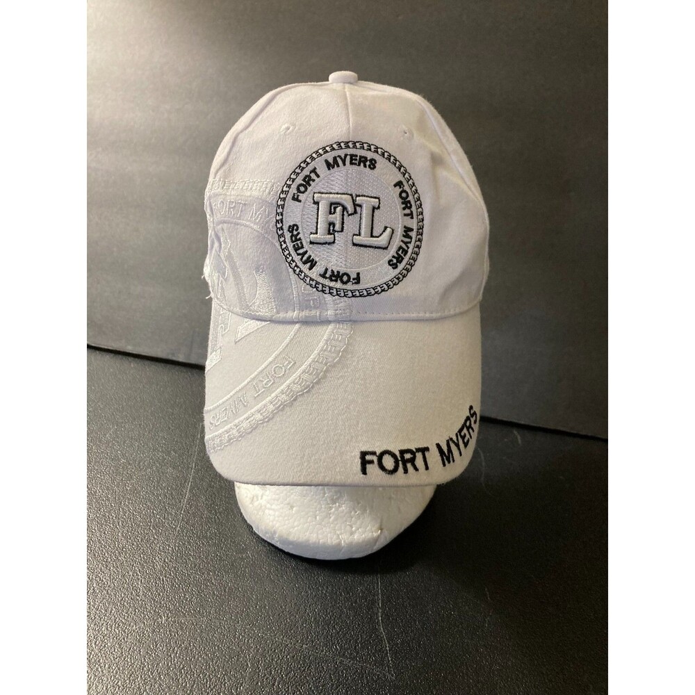 Fort Myers Florida 777 Lucky Adjustable Baseball Cap Hat OSFM White Embroidered
